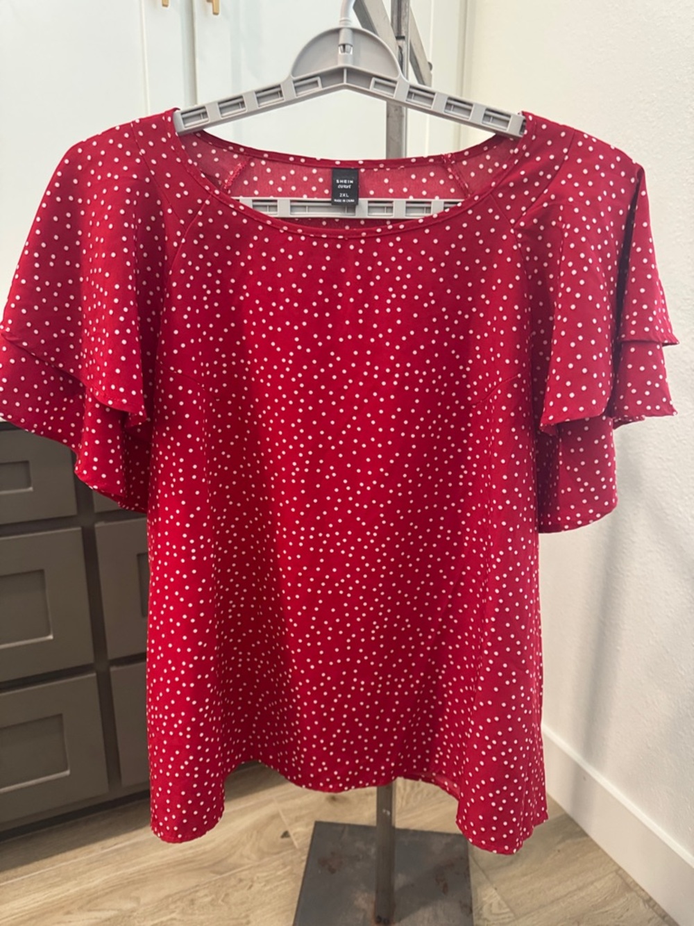 SHEIN Red Polka Dot Ruffle Sleeve Blouse